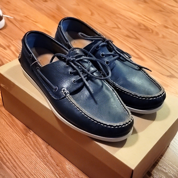 Mens Frye leather boat shoes size 9.5 navy blue - Picture 1 of 6